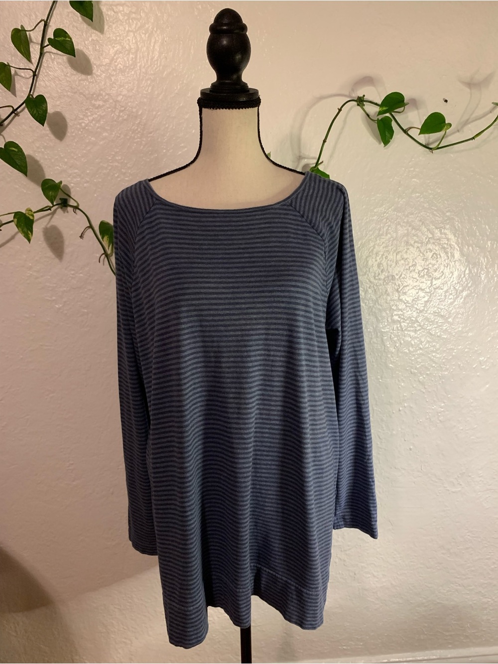Pure Jill Striped Knit Tunic Top Boatneck Navy Large